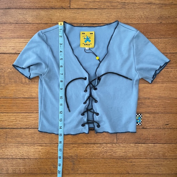 Unif Blue Lace Up Short Sleeve Crop Top Size MEDIUM - Picture 7 of 9